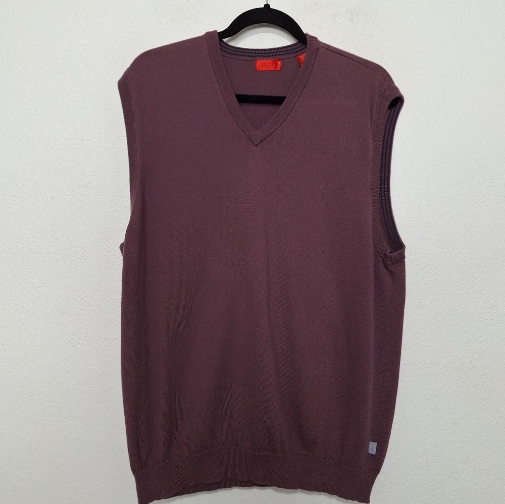 Izod Purple Preppy Academia Wool Blend V-Neck Pullover Sweater Vest Size Large